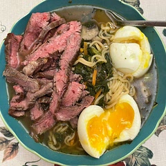 Added steak to our ramen and it was delicious! This recipe is filling and the perfect comfort food when the temps start to drop. 
Will be making again!