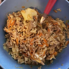 I swapped the ground meat for pulled pork and served it over brown rice. Definitely a winner. I also cooked it all in the crockpot which made it so easy.