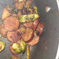 Used Cajun sausage, no thyme because I didn't have it. Used hungarian paprika and extra amount.bought brussel sprouts already halved and butternut squash that was already cubed