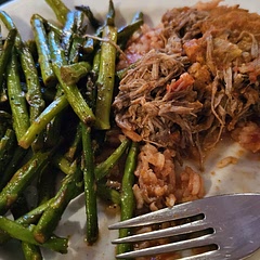 Served this with seared asparagus and Spanish rice. Pureed about one third of the sauce to thicken it up and served over the top of the ropa vieja 