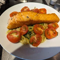I made it with salmon and used spring onions instead of shallots. Nice and crispy on the outside, juicy on the inside. I like big portions so I'll make more next time.