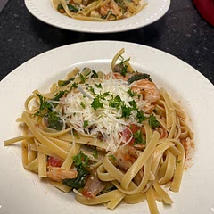 I added spinach and mushrooms and topped with some Parmesan cheese.  It was so good!