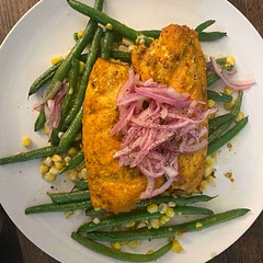 Quick and delicious! The earthy spices on the salmon and the fresh veggies was a great contrast. Added some coriander and cumin to the salmon seasoning for extra flavor. Don’t skip the limey red onions on top!