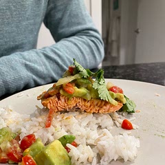 absolutely delicious. i think the salsa would benefit from some added sweetness (mango, peach, etc). served over rice.