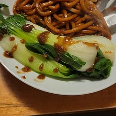 I didn't watch the sauce so it got a little too thick for drizzling but it tastes great and works well as a side with these noodles.