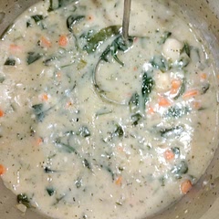 Amazing flavors. Added more spices than recipe called for. I added about 1 cup additional broth and used coconut milk in place of cream.