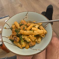 Tasty autumnal meal, perhaps using fresh pumpkin would be better as the tinned purée didn’t yield a particularly strong flavour. We added some Boursin cheese for additional taste.