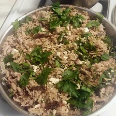 Delicious! I used McCormick's Souvlaki greek seasoning instead of oregano, more sun-dried tomatoes and mushrooms instead of olives. Will use this as filling in Dolmas next time.