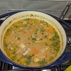 Cook  the noodles separate from the broth. This will cause the orzo to suck up the broth. I served mine with rosemary bread. 