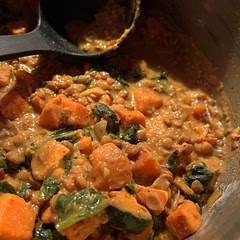 Yum! We followed others’ recommendations and doubled the spices while reducing the amount of stock. We also substituted spinach for kale. It went very well with some garlic naan on the side.