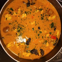 Didn't alter too much about this. Used baby red potatoes because that is what I had. Added extra cayenne and red pepper. Also used extra coconut milk, maybe another half can or so. Very good. Easy to make.