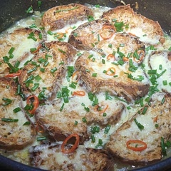 Yummy! Homegrown onions, garlic, herbs a chilli on top too! Will definitely be doing this again!