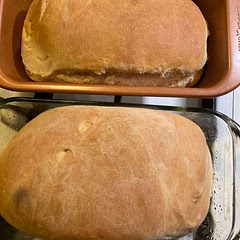 My first attempt at making bread….didn’t come out too bad!!!! Just need to remember not to put the dough too close to the ovens vent when raising, so it’s not uneven.