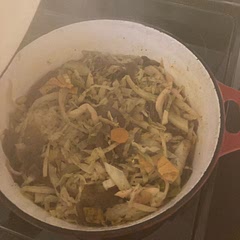 Good meal prep soup 
Added harrisa, white beans for protein and extra cabbage