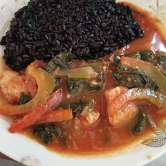 AMAZING!
I added chicken powder and had tomatoes in place of the stock... Its amazing! Also put in less lemon (way less, like drops) 