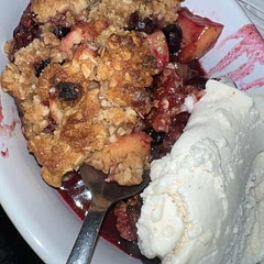 Baked for 45 min and the topping looked like it started to burn, next time I would chop the apples smaller so they would cook easier as they were a little undercooked. This was still delicious would add lemon zest next time too!