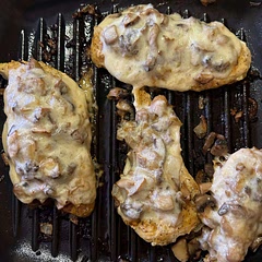 I used mushroom stem & pieces, cut up.  I had white cheddar.  Turned out great.