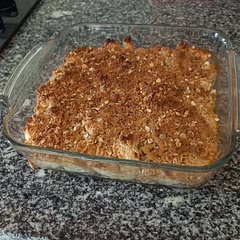 I used honey, so I reduced the amount of sugar in the apple. Also added oats to the dry mixture. Overall, it’s a very delicious and easy recipe!