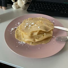 pancakes tend to turn out a little flat for me but that's okay! they were really nice with some powdered sugar :)