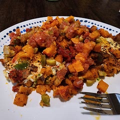 Came out great. I did 2 sweet potatoes instead of 1, 5 eggs instead of 4 (feeding my family of 3). I cooked the veggies longer to make aure they were soft. P13 minutes in the oven completely cooked the eggs, but overall everything was delicious. 