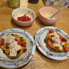 Tomatoes were done with sambal oelek, parsley and lime juice