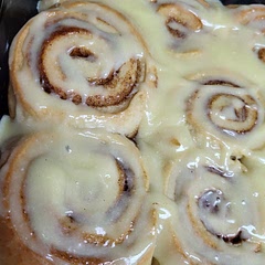 Added half and half to the milk in batter. Also, mixed butter brown sugar and cinnamon together before spreading on rolled out dough