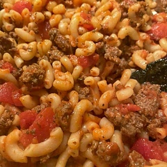 The best comfort meal. We usually do ground beef, elbows, diced tomatoes, kidney beans, cheese. Served ours with cheddar bay biscuits