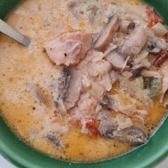 Not too had. This is the first time I made cream soup. Turned out pretty well. I read another comment and added mushroom too.

Delicious. Made a lot to eat for the next couple of days.