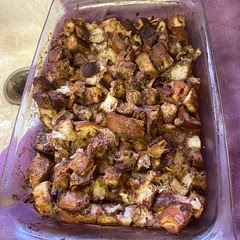 I used homemade cranberry pistachio bread for this. Added extra vanilla, cinnamon, and brown sugar.