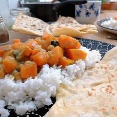 I wasn't very confident at first as I had never made any dish like that one but it was actually very easy! We added some leftover pumpkin at the same time as the sweet potato and it cooked great! We served with rice and naan breads. I'll make it again for sure! It is spicy and not burning, we both loved it! 