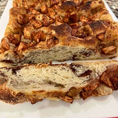 First time I have made a sweet focaccia and it is delicious. Will share with friends and hope it reheats nicely in the oven. I read to reheat pieces for 6-8 min at 375 degrees.