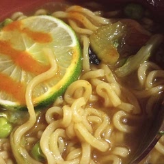 I just used leftover veggies in the fridge.  Peas instead of edamame; leftover bitter leaf lettuce for bok choi.  Really simple and yummy.  And the choice in spices are surprisingly cozy, would never have thought those were in this type of dish!