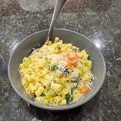 Made it with double the pasta but didn’t think to double the broth. Still is very tasty as a “pasta stew”