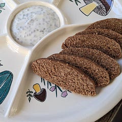 I didn't know what to expect, but it's really good, like a dense cake. 4 year old who sometimes refuses to eat breakfast ate several slices with the chia dip.