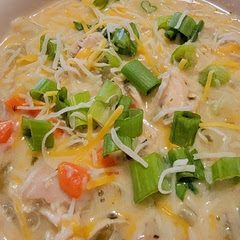 Great soup. We added more veggies, probably double the carrots and celery. We thought it needed more seasoning so I used more thyme and added 2T of parsley and added some finely shredded cheese and green onions as a garnish. 