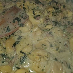 Added ground turkey, used a creamed spinach side, added tortellini uncooked with some broth and less cream, flour/butter, pancetta oh, and skipped mushrooms...was out
