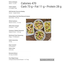 Delicious and filling salad. Prep time for me was 35 minutes. It's definitely a high protein salad, as well as carbs. 