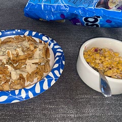 Chicken dried out quickly..Added chicken broth and it’s good! Corn is delicious. Good as nachos too! (Added queso on the chicken)