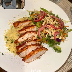 I halfed the honey, didn’t need anymore and still great! Didn’t do the salad marinade, just chicken. Also baked chicken breasts in oven at 450°F. Served with cous cous!