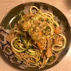 Made it with half zucchini, half whole wheat noodles and added green peppers. Turned out lovely!