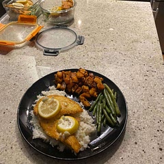Chicken and sauce was delish - made with rice, green beans and oven fried yams. Fairly easy and quick - would make again!