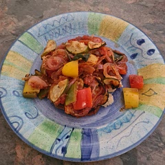 Had to add extra water to blend garlic and beans into a mash. Ratatouille was cooked (after adding chopped tomatoes) in 20 mins. Simple and delicious!!