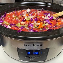 Added 2 cans camellia beans and at the end 1/4 cup white vinegar along with salt and pepper. Used slow cooker for 7 hours over nite on low. A jalapeño pepper would be good for next time.