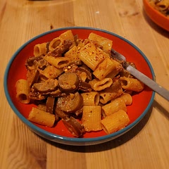 we used japanese aubergines and made it look like sausage but they still tasted like normal aubergines