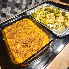 Made with chive and onion cream cheese & a French onion dip mix instead of refrigerated French onion dip and sour cream. Served with roasted seasoned broccoli and cauliflower. 