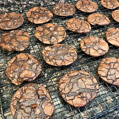 Cookies turned out very thin but tasted amazing. Had the best parts of a brownie, both the crispy edges and the goey middle!