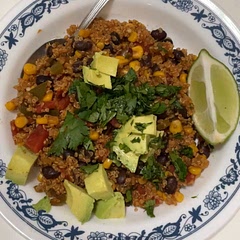This is awesome! It needed more flavor but amazing with these edits! 

Add 1/2 tsp chili powder & paprika. Use full can corn. Use broth; add more than called for, and cook on medium so quinoa cooks in time.