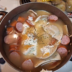 Had to go to the store a 2nd time to get sour cream. It is not in ingredients it's in instructions. The pic is in the raw version yet waiting for it to boil.