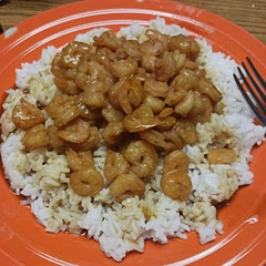Had no vegetables, so it's just shrimp and rice.