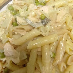 I kept the salmon skin in as it was only for me and that's the best bit! I'd never poached the fish over the boiling pasta before and it came out beautifully 